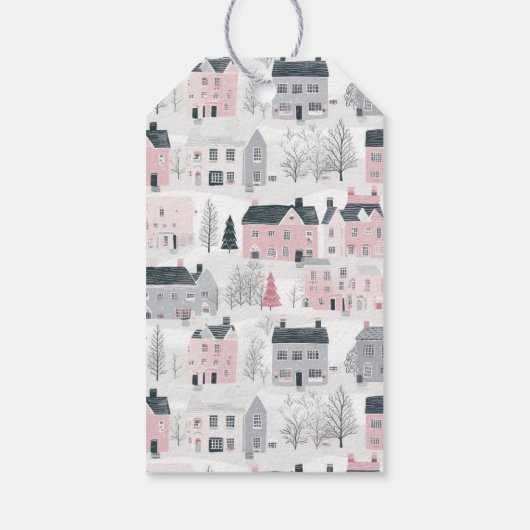 Roze Wit Grijs Kerstcadeau Label Cadeaulabel (Achterkant)