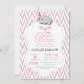 Roze, Wit Grijs Olifant Baby shower 2 Kaart (Voorkant)