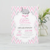  Roze, Wit Grijs Olifant Baby shower 2 Kaart (Staand voorkant)