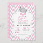  Roze, Wit Grijs Olifant Baby shower 2 Kaart (Voorkant / Achterkant)