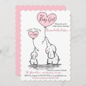 Roze, Wit Grijs Olifant Baby shower Invitation Kaart (Voorkant / Achterkant)
