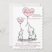 Roze, Wit Grijs Olifant Baby shower Invitation Kaart (Voorkant)