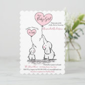 Roze, Wit Grijs Olifant Baby shower Invitation Kaart (Staand voorkant)