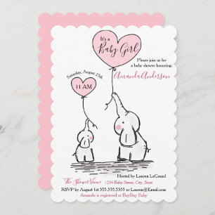 Roze, Wit Grijs Olifant Baby shower Invitation Kaart