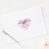 Roze wit groen damast elegant hart sticker (Envelop)