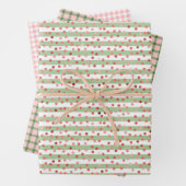 Roze Wit Groen Plaid Stripes Meisjes Verjaardag Inpakpapier Vel (In situ)