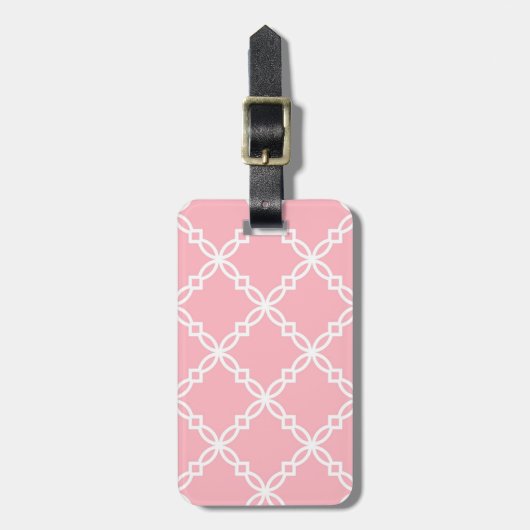 Roze Wit Groot Fancy Quatrefoil Patroon Bagagelabel (Voorkant verticaal)