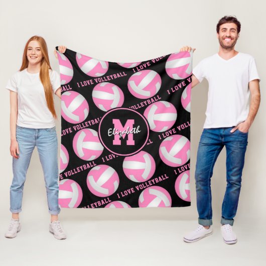 roze wit haar Ik hou van volleybal sportkamer Fleece Deken (In situ)