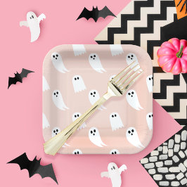 Roze & Wit Halloween Spook & Patroon Papier Papieren Bordje
