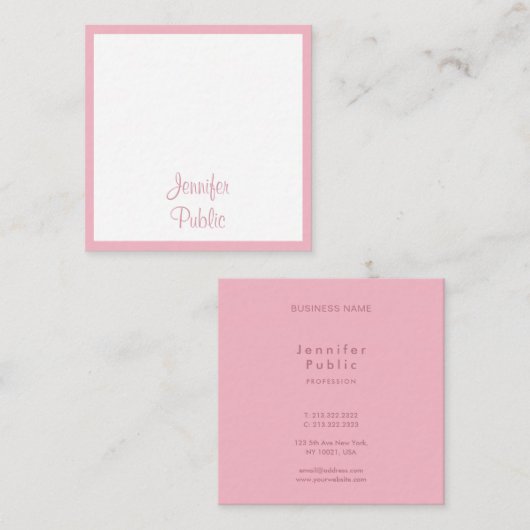 Roze Wit Handgeschreven Script Sjabloon Elegant To Vierkante Visitekaartje (Voorkant / Achterkant)