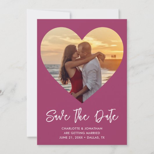 Roze & Wit Hart Knipsel Huwelijksfoto Save The Date (Voorkant)