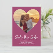 Roze & Wit Hart Knipsel Huwelijksfoto Save The Date (Staand voorkant)