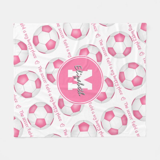 roze wit Het voetbalveld is mijn gelukkige plek Fleece Deken (Voorkant (Horizontaal))