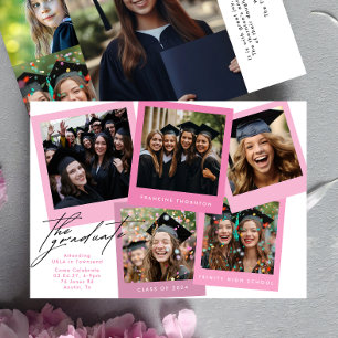 Roze Wit High School COLLAGE Foto Afstuderen Aankondiging