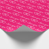 Roze wit Ik hou van je Heart Pattern typografie Cadeaupapier (Hoek)