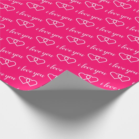 Roze wit Ik hou van je Heart Pattern typografie Cadeaupapier (Hoek)