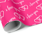 Roze wit Ik hou van je Heart Pattern typografie Cadeaupapier (Rol Hoek)