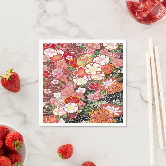 Roze Wit Japans Kimono Bloemen Decoupage Papier Servet (Insitu)