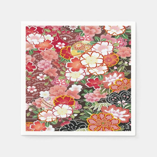 Roze Wit Japans Kimono Bloemen Decoupage Papier Servet (Voorkant)