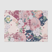 Roze Wit Japans Kimono Bloemen Decoupage Tissuepapier (Voorkant)