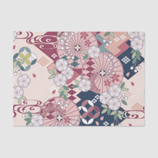 Roze Wit Japans Kimono Bloemen Decoupage Tissuepapier (Voorkant)