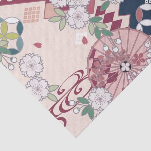 Roze Wit Japans Kimono Bloemen Decoupage Tissuepapier (Detail)