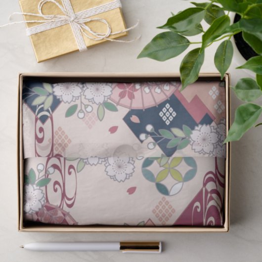 Roze Wit Japans Kimono Bloemen Decoupage Tissuepapier (Geschenk)