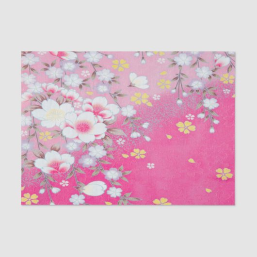 Roze Wit Japans Kimono Bloemen Decoupage Tissuepapier (Voorkant)