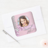 Roze Wit Kant Zoet Zestien Zoet 16 Foto Vierkante Sticker (Envelop)