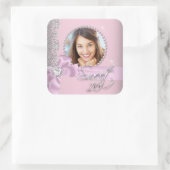 Roze Wit Kant Zoet Zestien Zoet 16 Foto Vierkante Sticker (Tas)