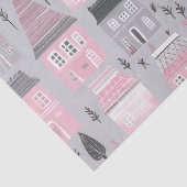 Roze Wit Kerst Huizen op Grijs Tissuepapier (Detail)