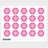 Roze Wit Kerstmis Sneeuwvlok Ontwerp Ronde Sticker (Vel)