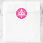 Roze Wit Kerstmis Sneeuwvlok Ontwerp Ronde Sticker (Tas)