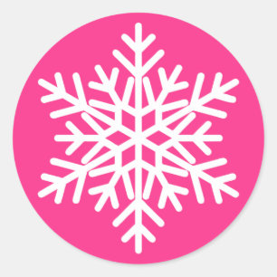 Roze Wit Kerstmis Sneeuwvlok Ontwerp Ronde Sticker