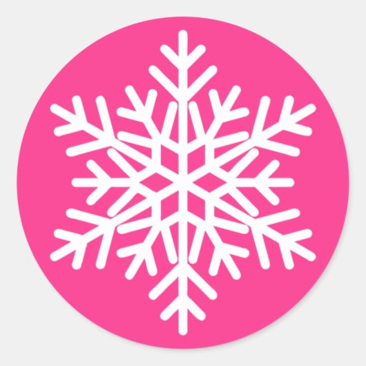 Roze Wit Kerstmis Sneeuwvlok Ontwerp Ronde Sticker (Voorkant)