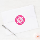 Roze Wit Kerstmis Sneeuwvlok Ontwerp Ronde Sticker (Envelop)