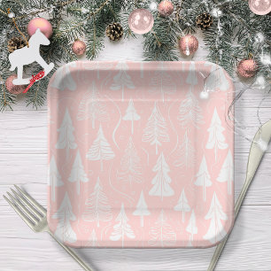 Roze Wit Kerstmispatroon#6 ID1009 Papieren Bordje