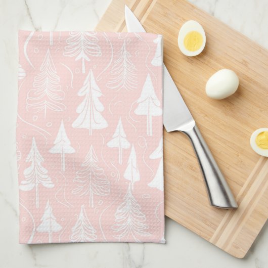 Roze Wit Kerstmispatroon#6 ID1009 Theedoek (Quarter Fold)