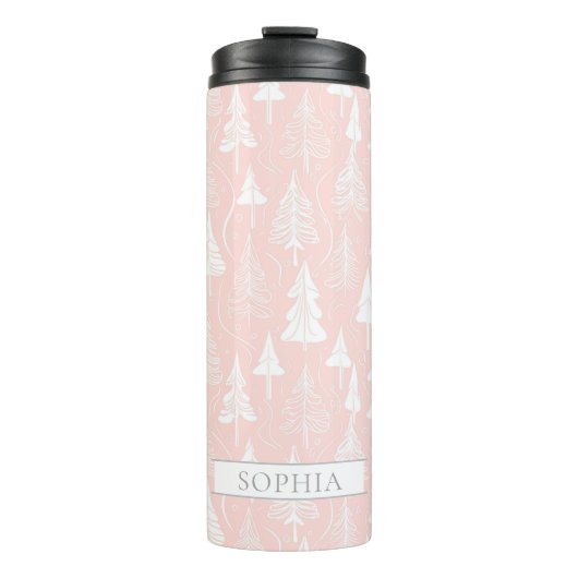 Roze Wit Kerstmispatroon#6 ID1009 Thermosbeker (Voorkant)