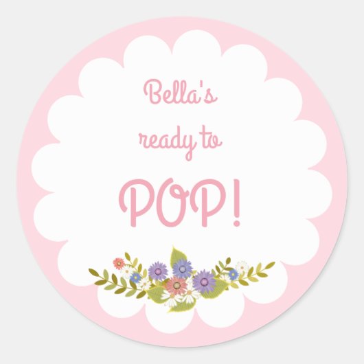 Roze Wit Klaar voor Pop Baby shower Sticker (Voorkant)