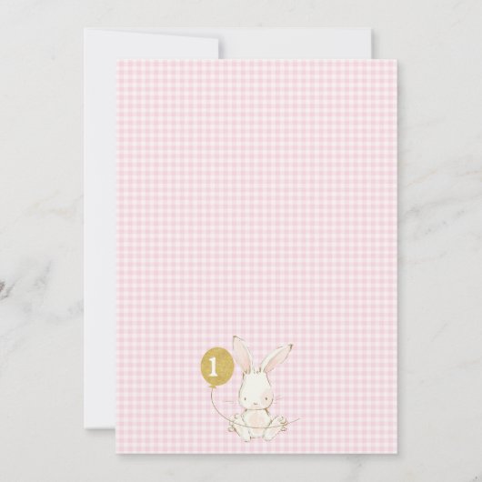 Roze Wit Konijn 1e Verjaardag Kaart (Achterkant)
