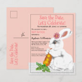  Roze Wit Konijntje Save the Date Baby shower Aankondigingskaart (Voorkant / Achterkant)