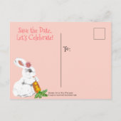  Roze Wit Konijntje Save the Date Baby shower Aankondigingskaart (Achterkant)