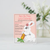  Roze Wit Konijntje Save the Date Baby shower Aankondigingskaart (Staand voorkant)