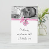 Roze Wit Kruis Baby Meisje Foto Doop Kaart (Staand voorkant)
