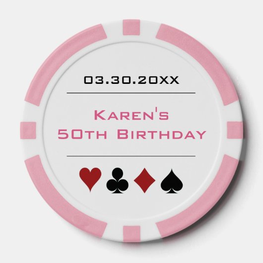 Roze Wit Las Vegas Casino Poker Chip Verjaardag (Voorkant)