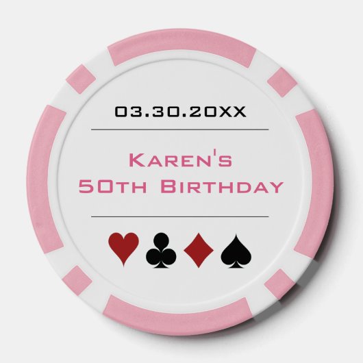 Roze Wit Las Vegas Casino Poker Chip Verjaardag (Achterkant)