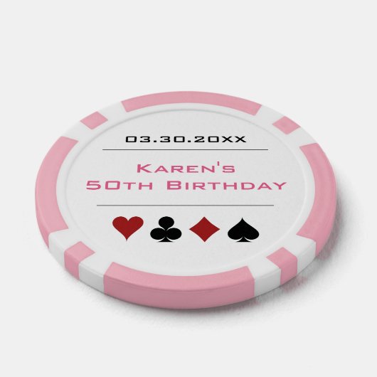 Roze Wit Las Vegas Casino Poker Chip Verjaardag (Enkel)