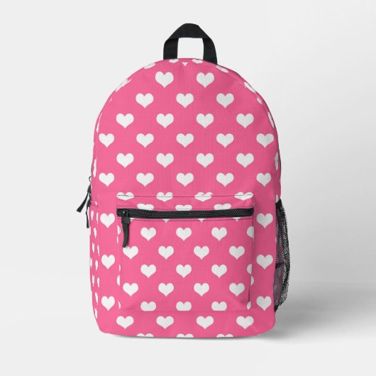 Roze Wit Liefde Hart Patroon Ontwerp Bedrukte Rugzak (Voorkant)