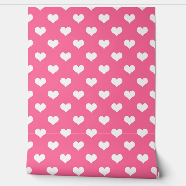 Roze Wit Liefde Hart Patroon Ontwerp Behang (Afrollen)